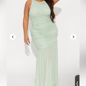 Elegant Mint Green Ruched Maxi Dress